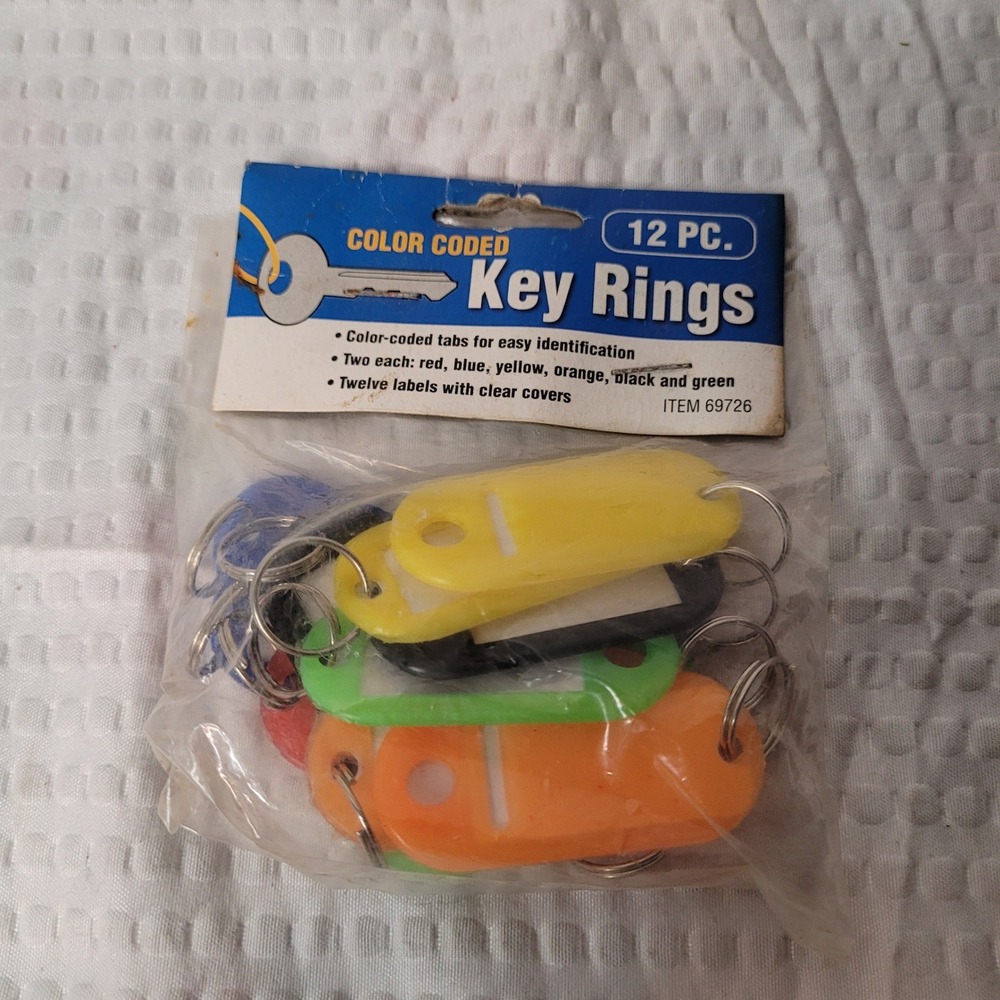 12 Pc Color Coded Key Rings with ID Labels 69726 Multi‎ Color
